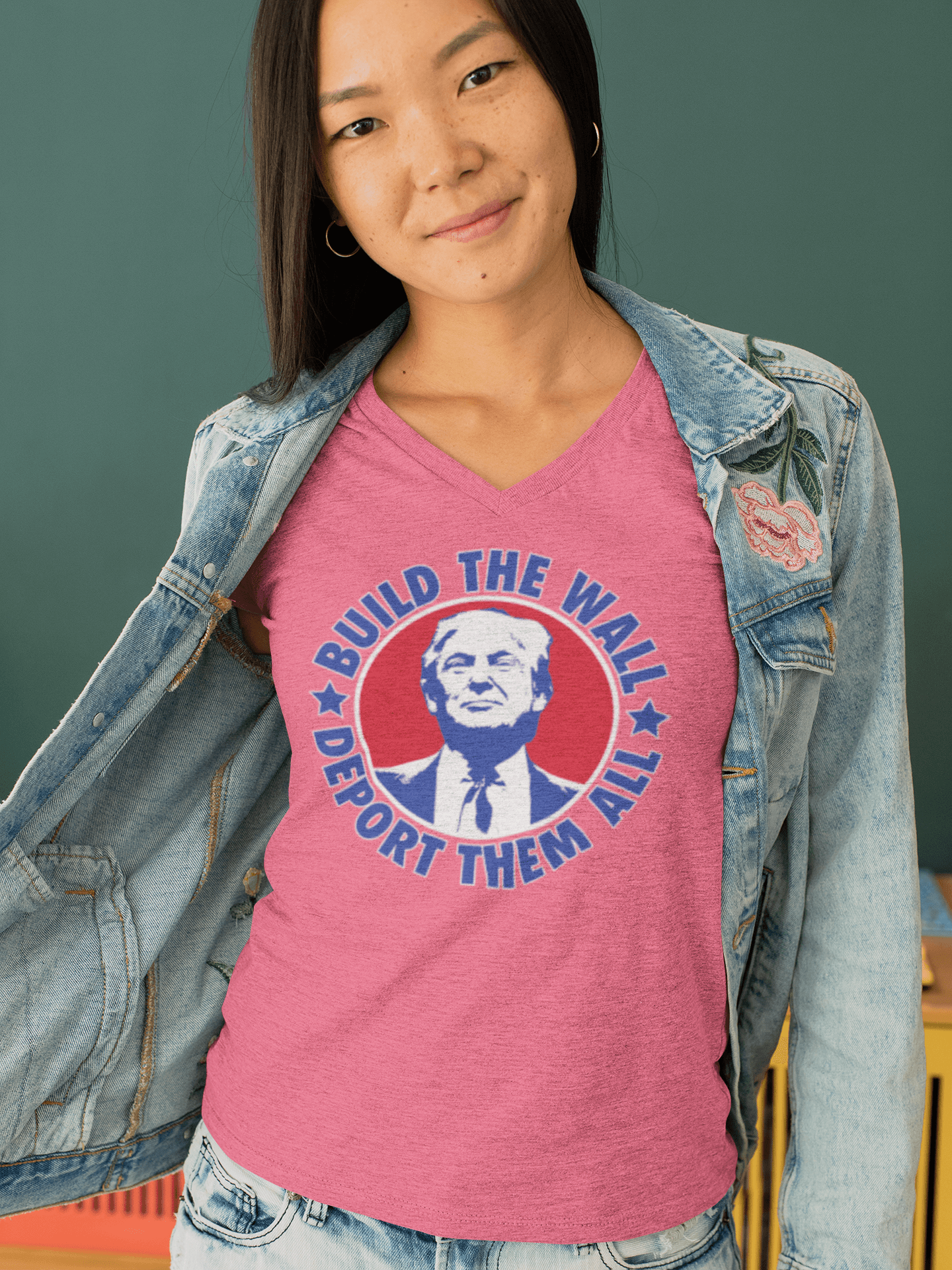 Build the Wall Deport Them All - Ladies V-Neck