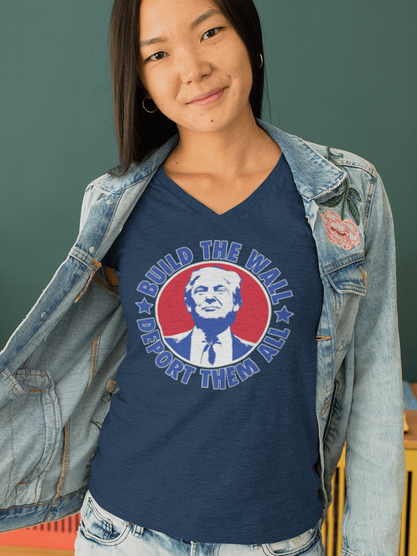 Build the Wall Deport Them All - Ladies V-Neck