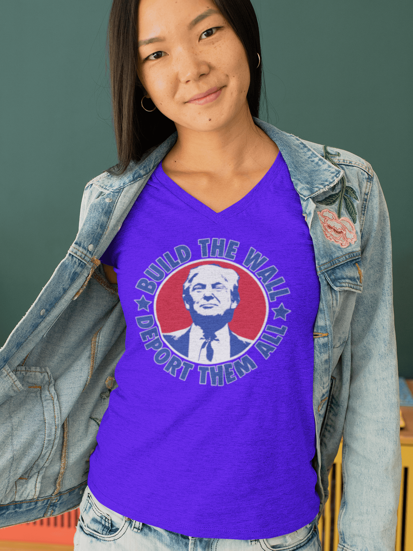 Build the Wall Deport Them All - Ladies V-Neck