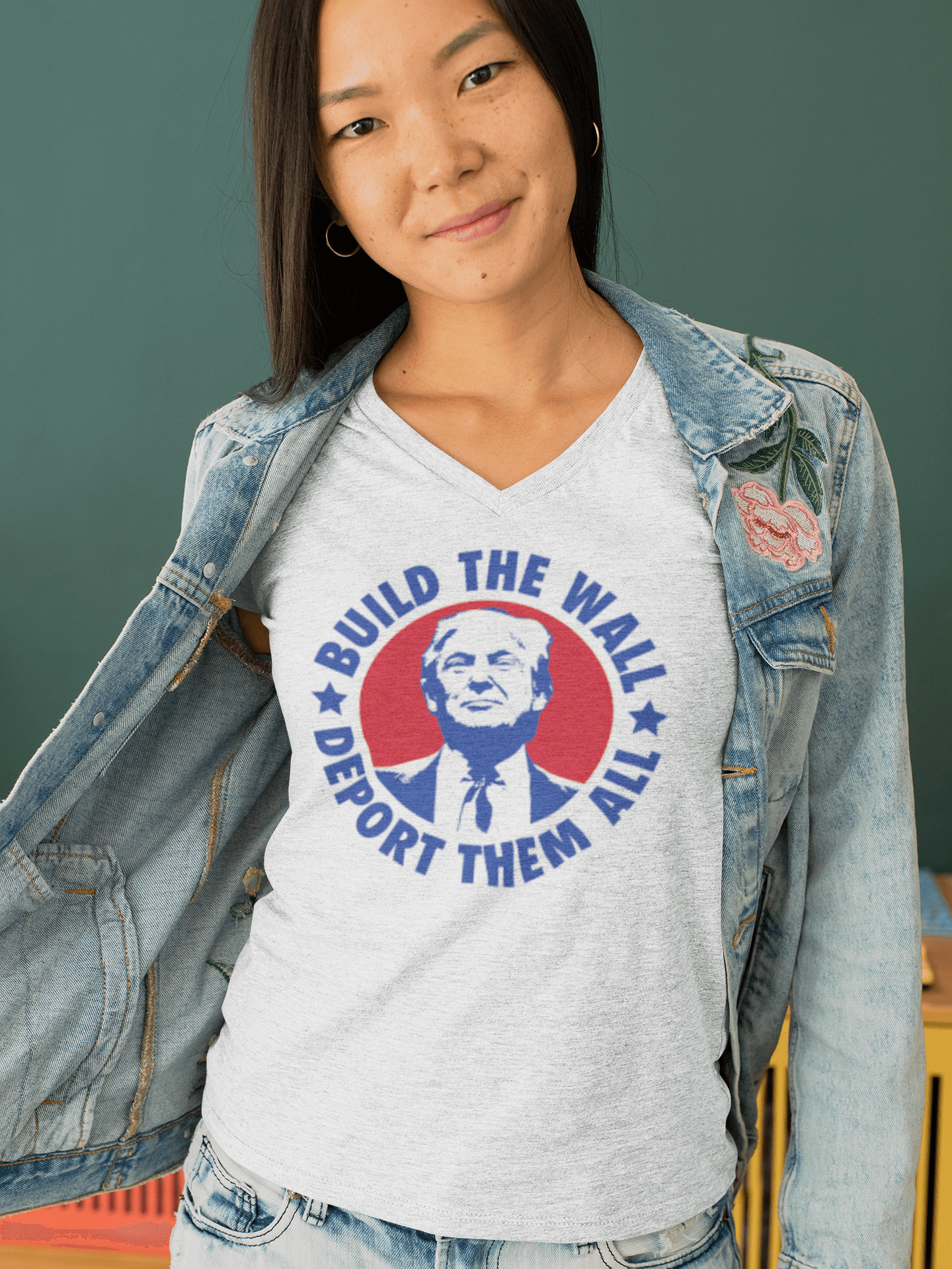 Build the Wall Deport Them All - Ladies V-Neck