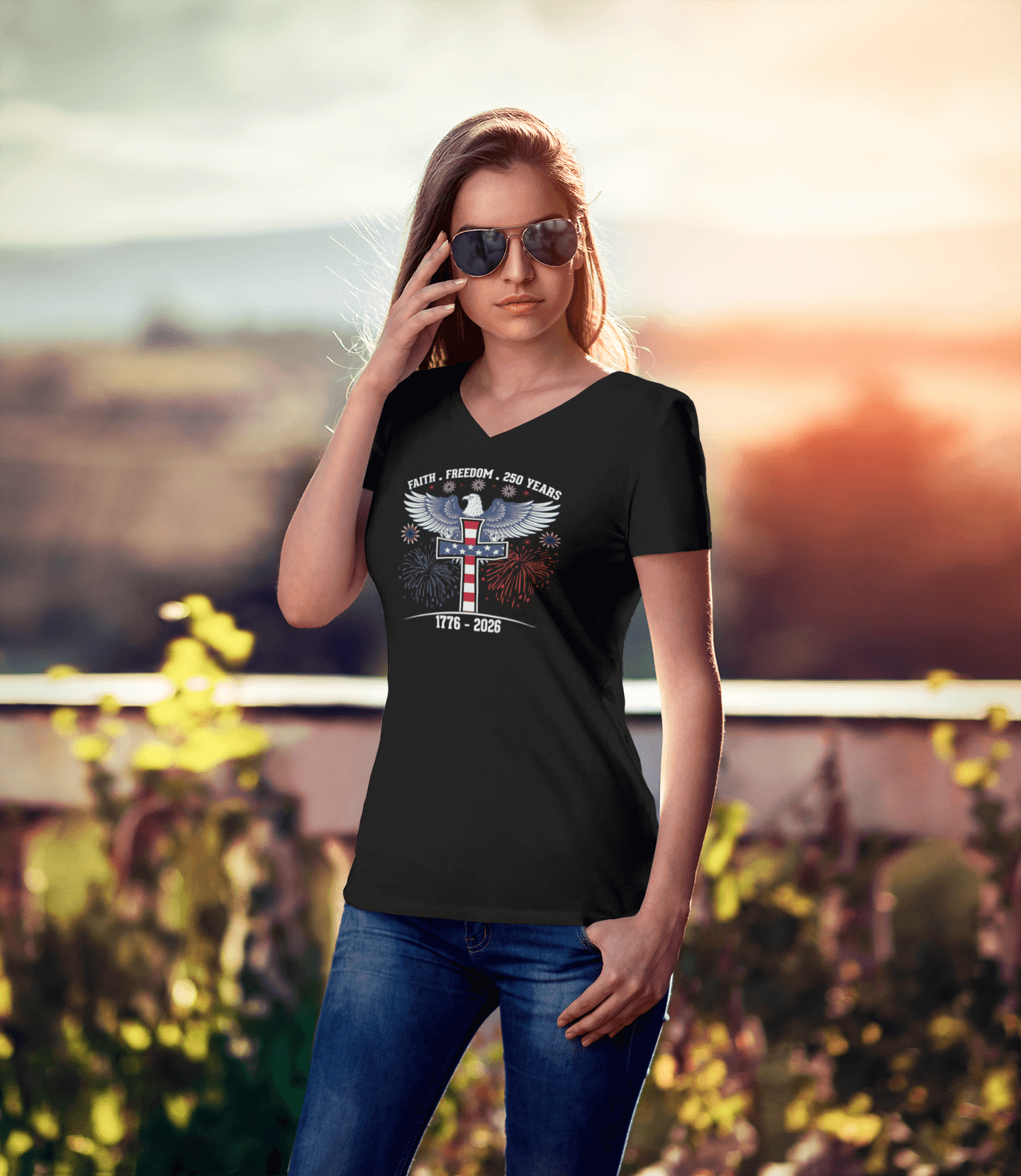 Faith & Freedom: 250 Years Under God - Ladies V-Neck