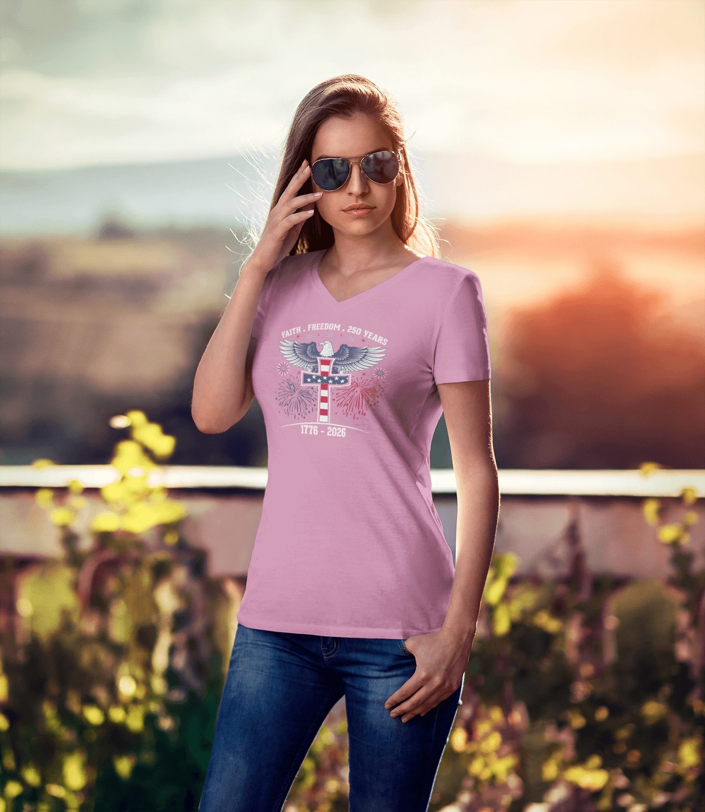 Faith & Freedom: 250 Years Under God - Ladies V-Neck