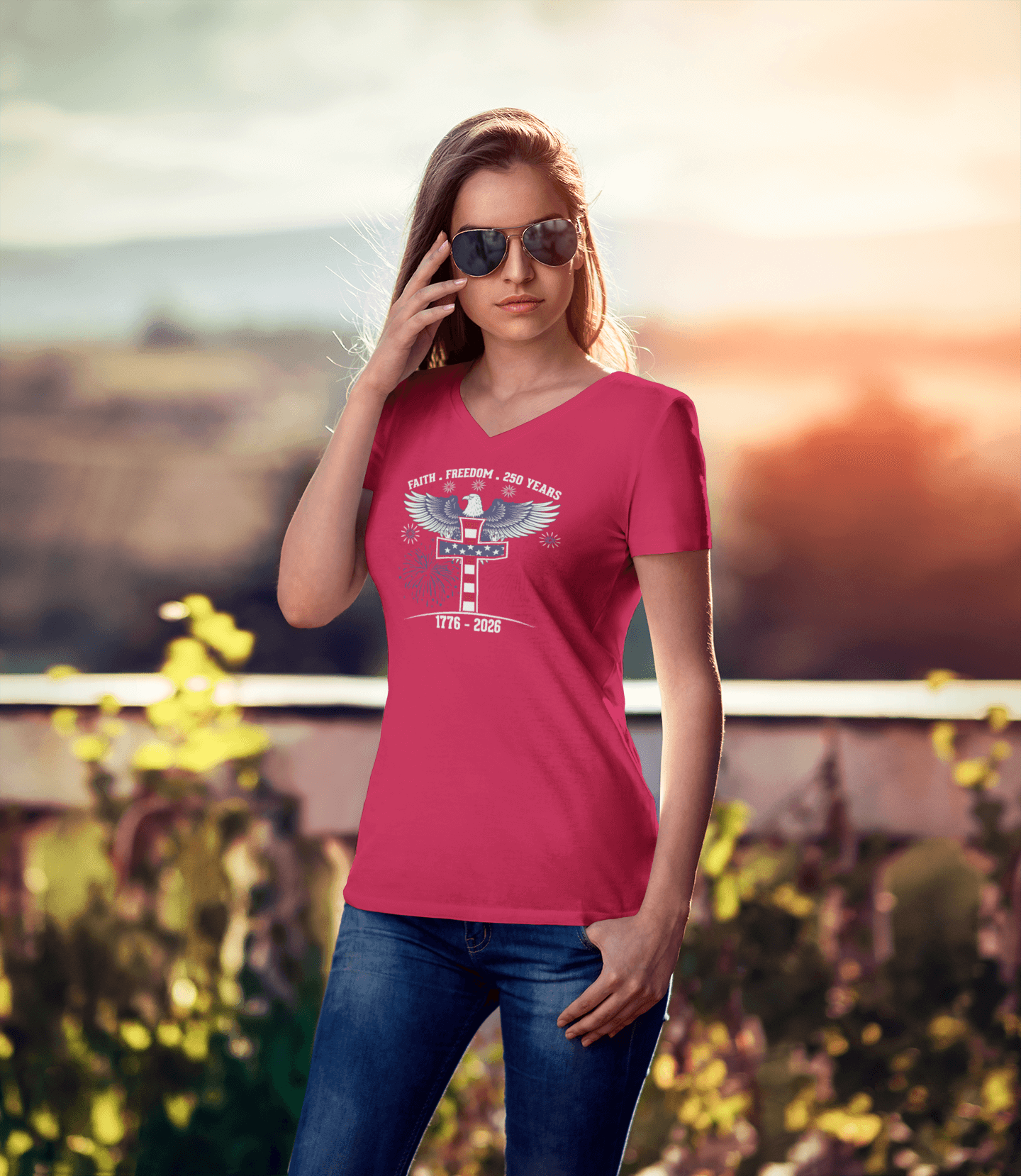 Faith & Freedom: 250 Years Under God - Ladies V-Neck