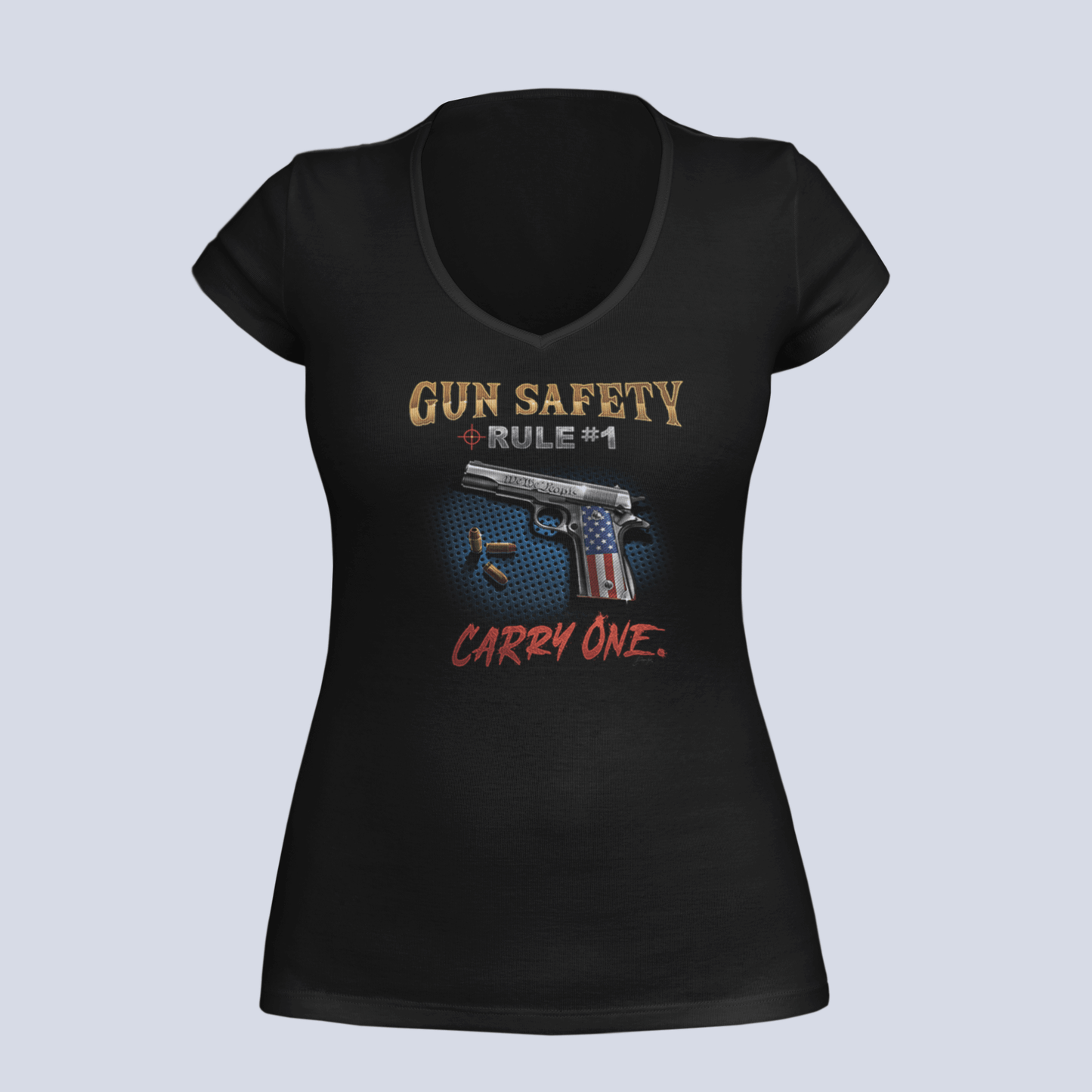 Gun Safety Rule #1: Carry One T-Shirt - Ladies V-Neck