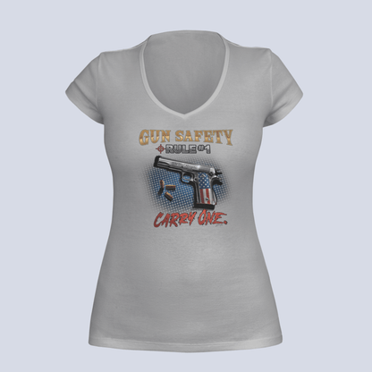 Gun Safety Rule #1: Carry One T-Shirt - Ladies V-Neck