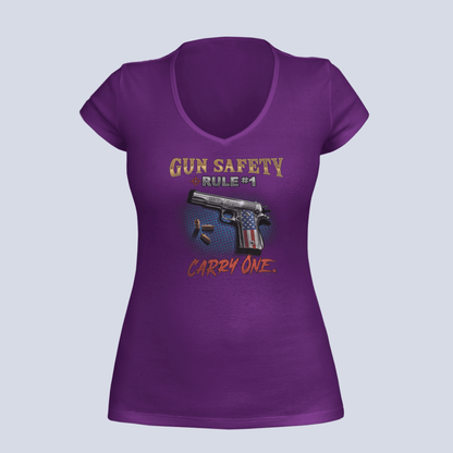 Gun Safety Rule #1: Carry One T-Shirt - Ladies V-Neck