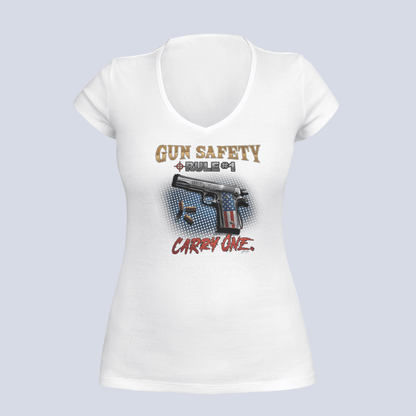 Gun Safety Rule #1: Carry One T-Shirt - Ladies V-Neck