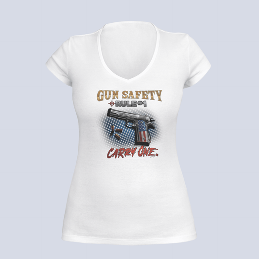 Gun Safety Rule #1: Carry One T-Shirt - Ladies V-Neck