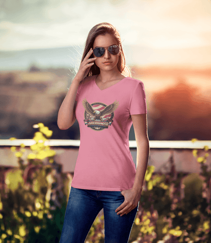 Home of the Brave: America 250 Crest Tee - Ladies V-Neck