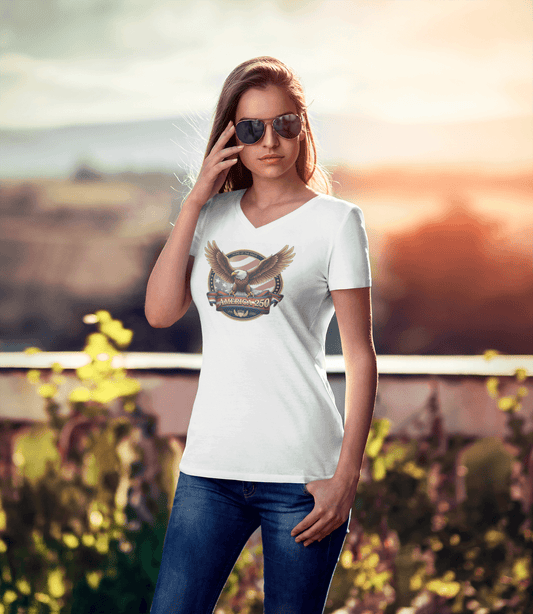 Home of the Brave: America 250 Crest Tee - Ladies V-Neck