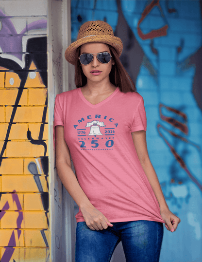 Liberty Rings: America Celebrates 250 - Ladies V-Neck