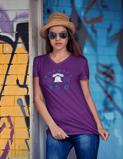 Liberty Rings: America Celebrates 250 - Ladies V-Neck