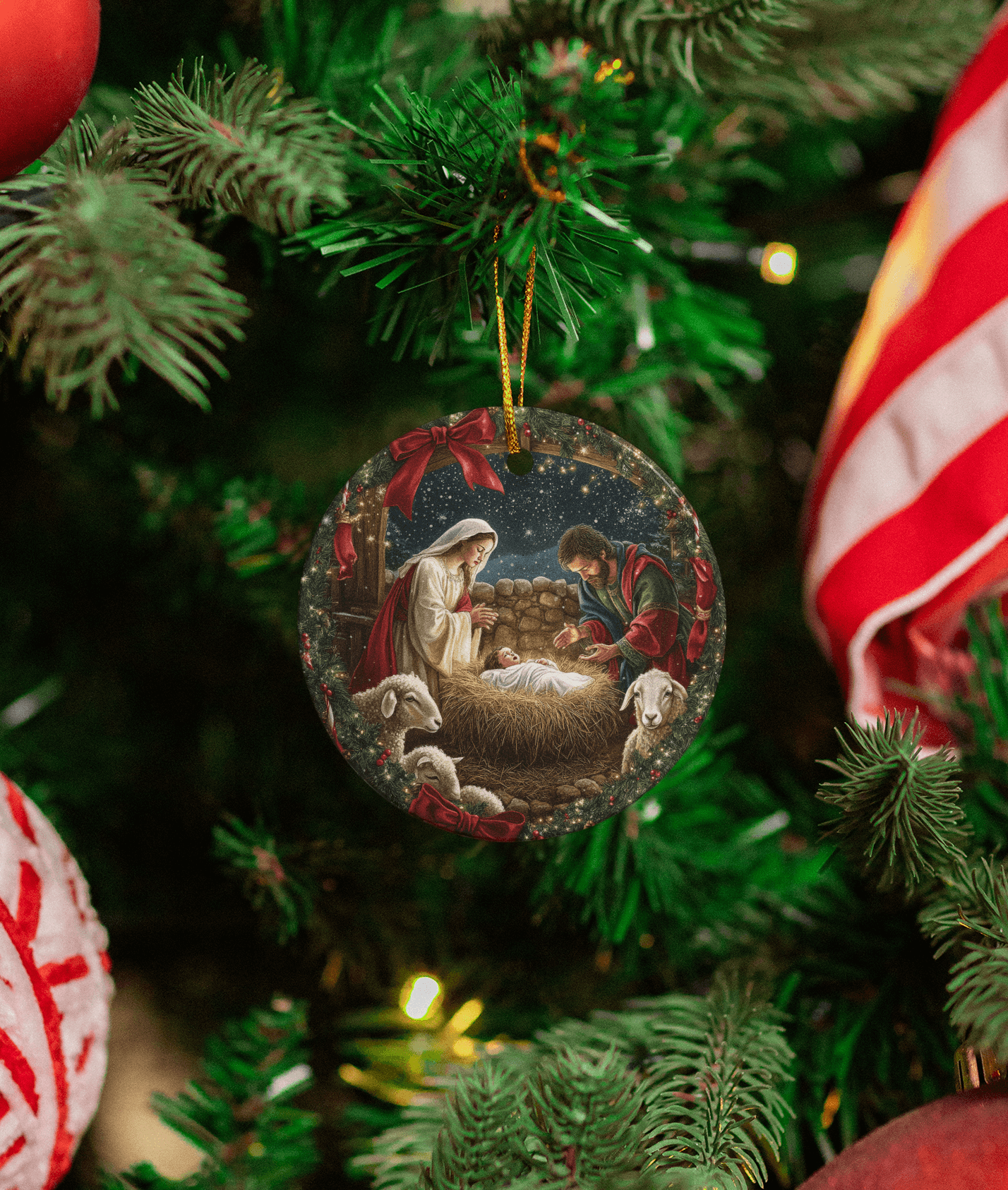 Nativity Wreath Ceramic Ornaments – Sold Individually