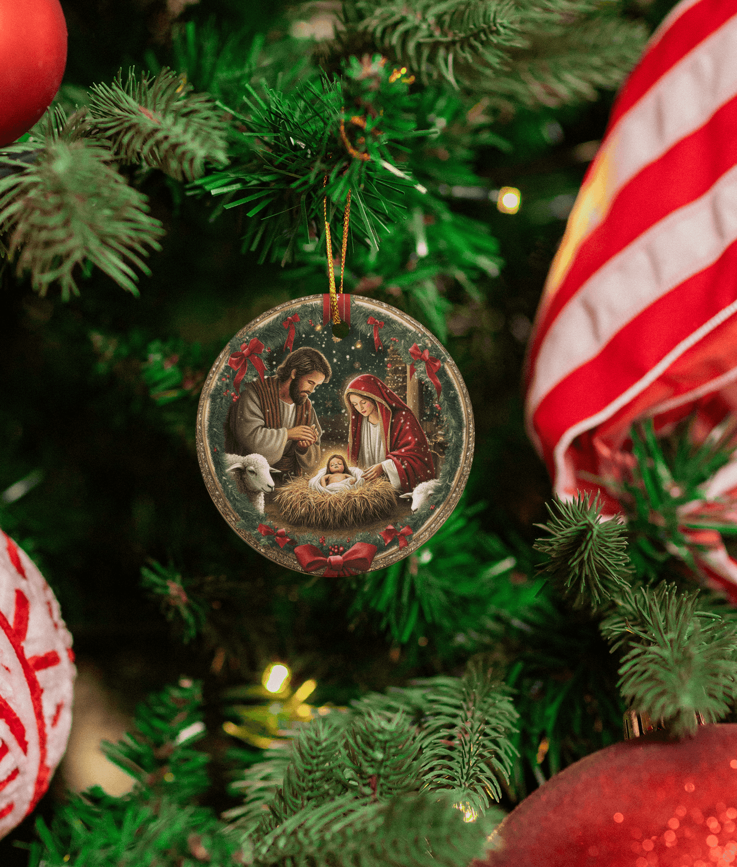 Nativity Wreath Ceramic Ornaments – Sold Individually