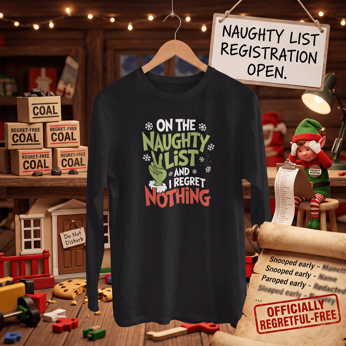 Naughty List & No Regrets – Long Sleeve T-Shirt