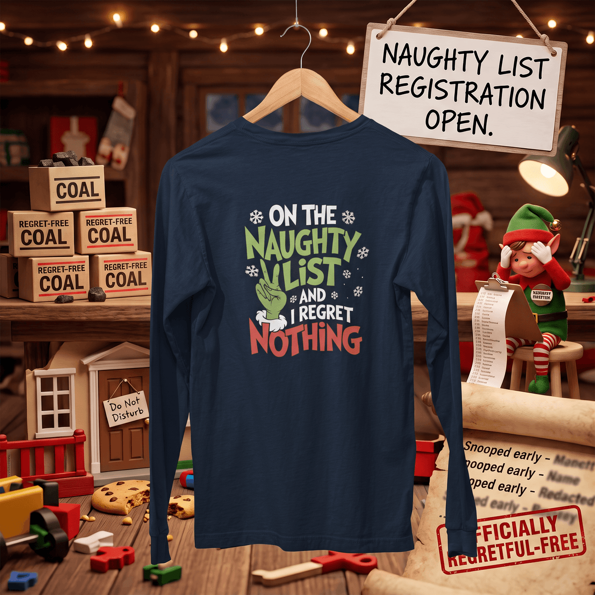Naughty List & No Regrets – Long Sleeve T-Shirt