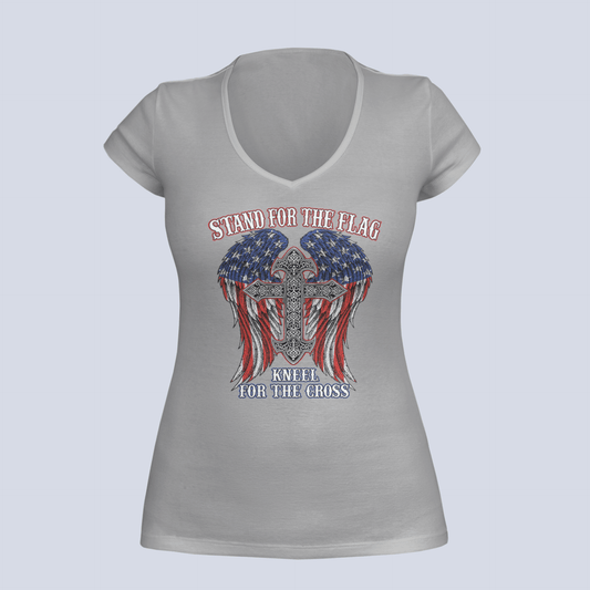 Stand for the Flag Winged Cross - Ladies V-Neck