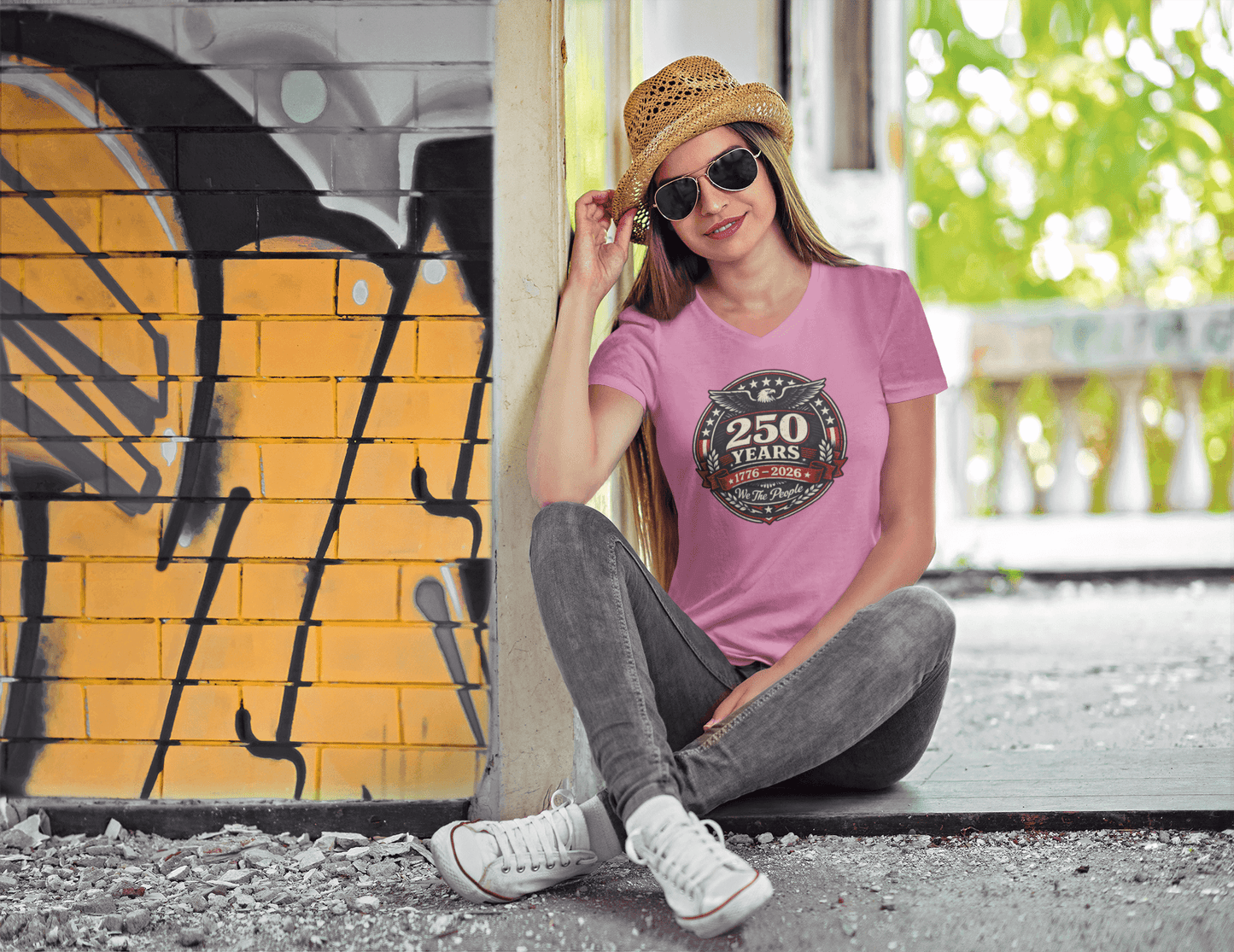 We The People: 250-Year Emblem - Ladies V-Neck