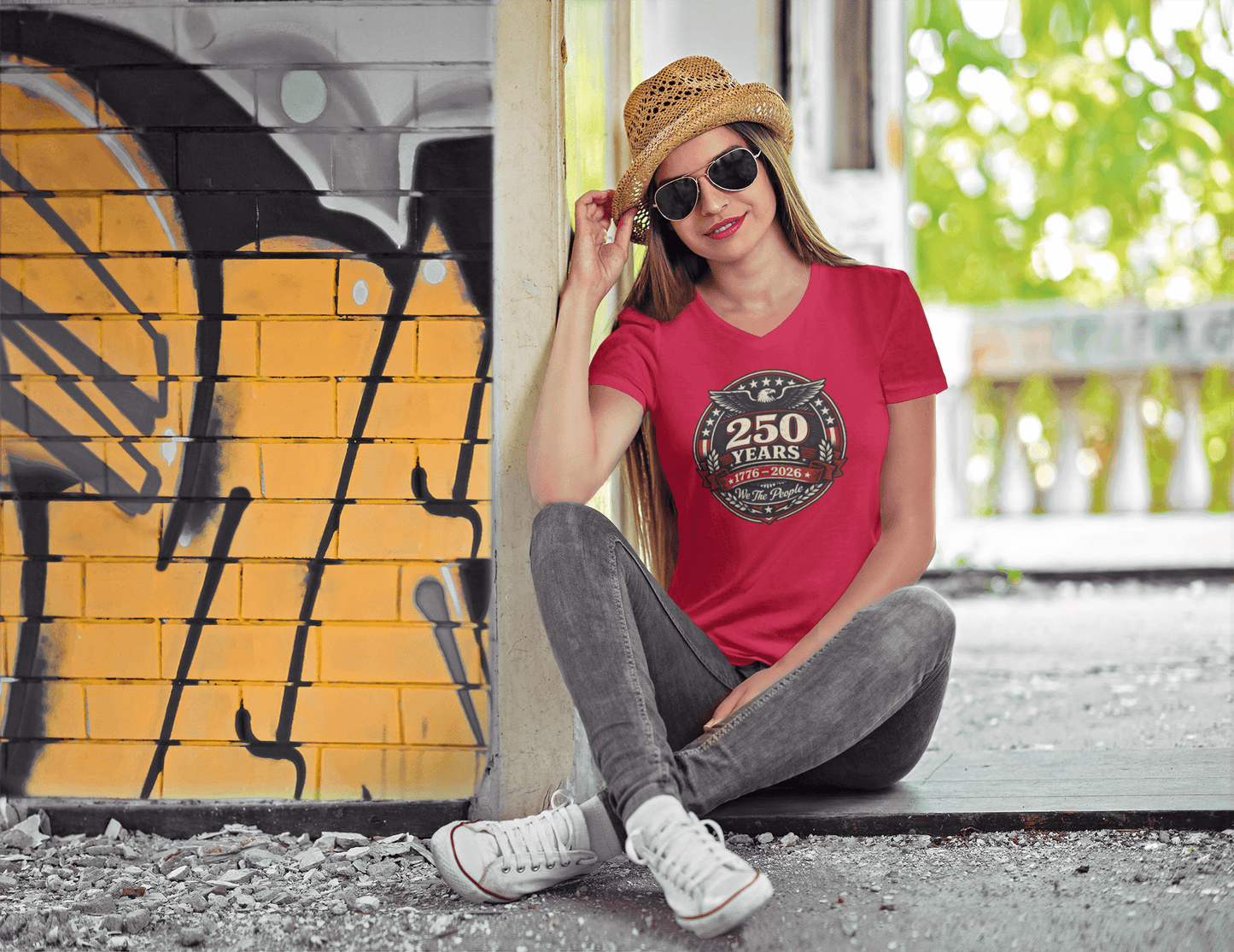 We The People: 250-Year Emblem - Ladies V-Neck