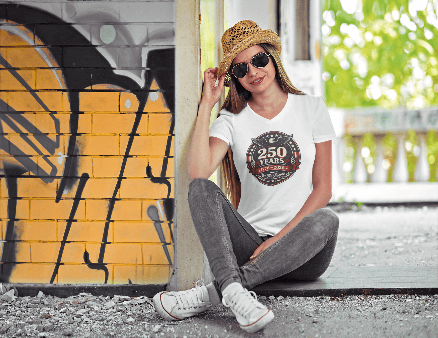 We The People: 250-Year Emblem - Ladies V-Neck